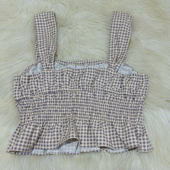 NWT WeWoreWhat Smocked Micro Gingham Peplum Ruffle Crop Top Size M - Picture 3 of 7